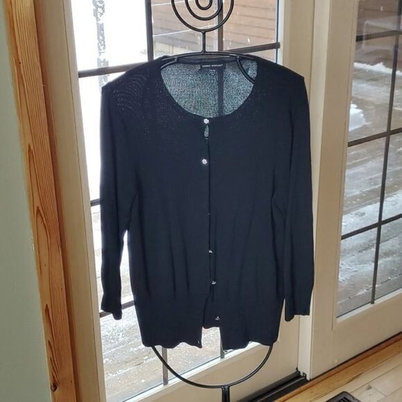 Debbie Morgan Black Unique Accent Gold like Floral Buttons LS Sz XL Cardigan - Picture 1 of 10